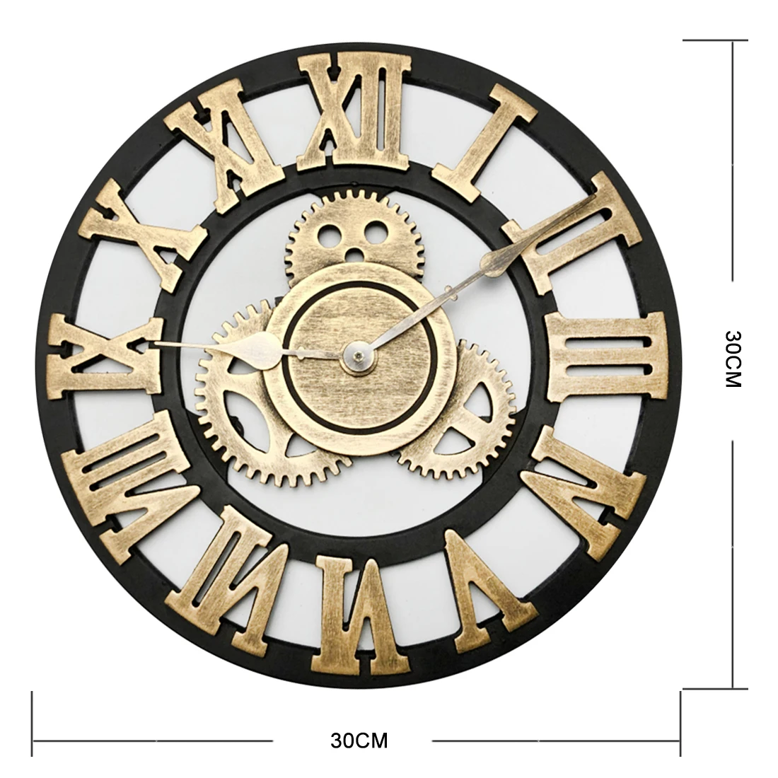 30 см Ретро часы с зубчатой передачей бесшумные настенные часы для домашнего декора Ретро золотые римские цифры креативные часы для украшения лица настенные часы