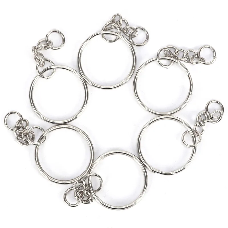 Полированный серебряный цвет 25 мм брелок разъемное кольцо с короткой цепочкой для ключей для женщин и мужчин DIY Брелки цепочки, аксессуары 50 шт