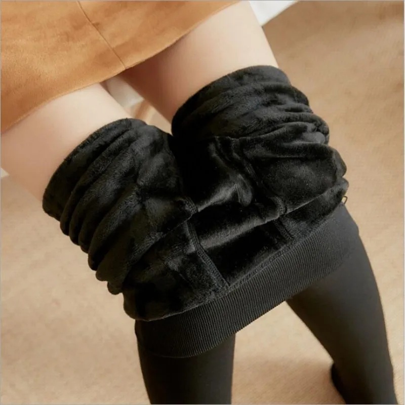 

2018 Winter Women black Fleece Warm Pants Thicken Thin High Waist Cotton Fleece Pencil Pants Female Fall Gray Red Trousers