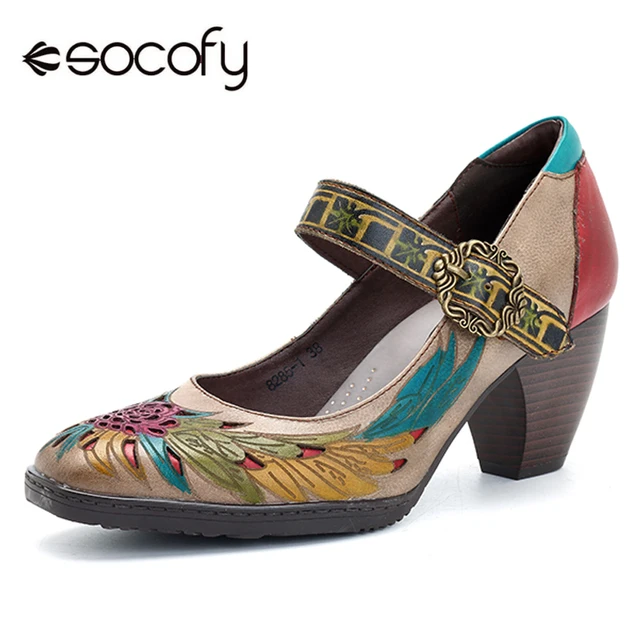 $US $40.00 Socofy Retro Pumps Women Shoes Genuine Leather Buckle Mary Jane Shoes Heels Summer Spring Vintage P