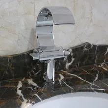 Dual Handles Waterfall Deck Mount Basin Faucet Chrome Brass Bathroom Hot and Cold Water Mixer Taps