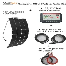 Solarparts 100W DIY/Boat Kits Solar System 1 x100W PV flexible solar panel 1x 10A solar controller 1 set 3M MC4 cable 1 set clip
