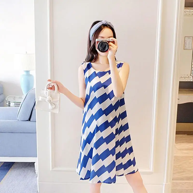 Yiwa Woman Sleeveless Loose Off-the-shoulder Printing Vest Dress Breathable Wear Resistant Women's Clothing Dress Sundress