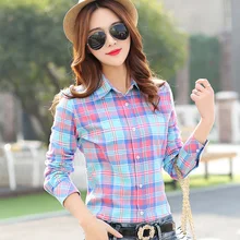 Women Shirt Blouses Plus Size 2016 Hot New Spring Flannel Cotton Long Sleeve Plaid Shirt Casual Female Loose College Wind Tops