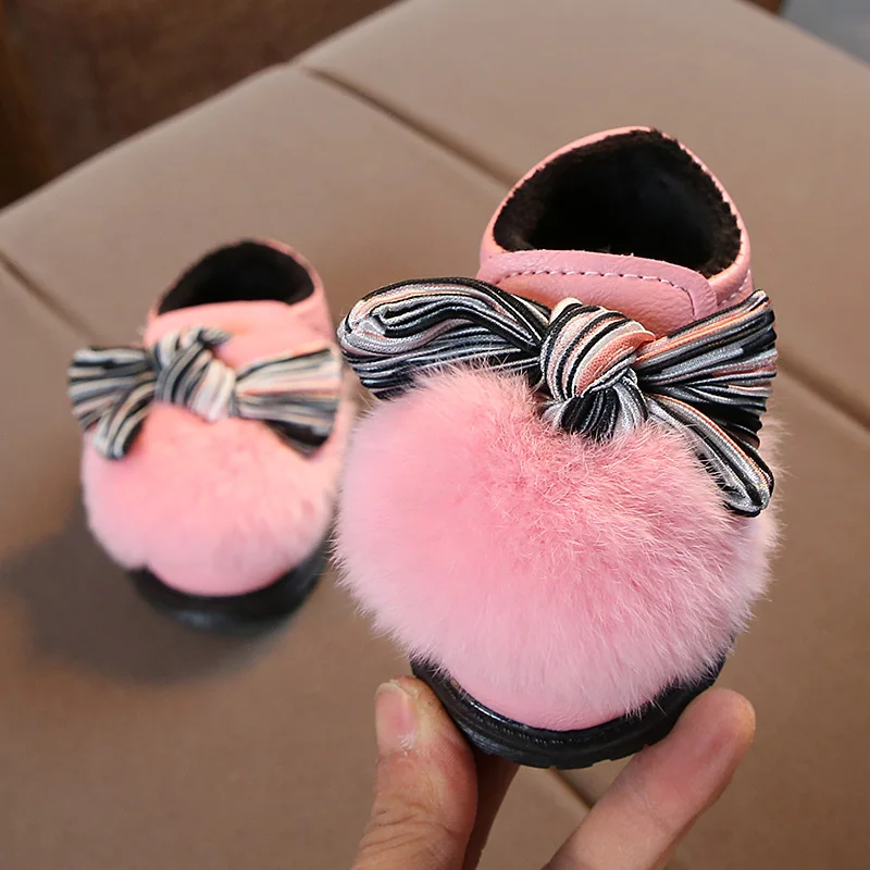 

infant baby shoe baby girls winter warm bow patch hook loop shoes newborn baby girl round toe leather shoe 0-18M