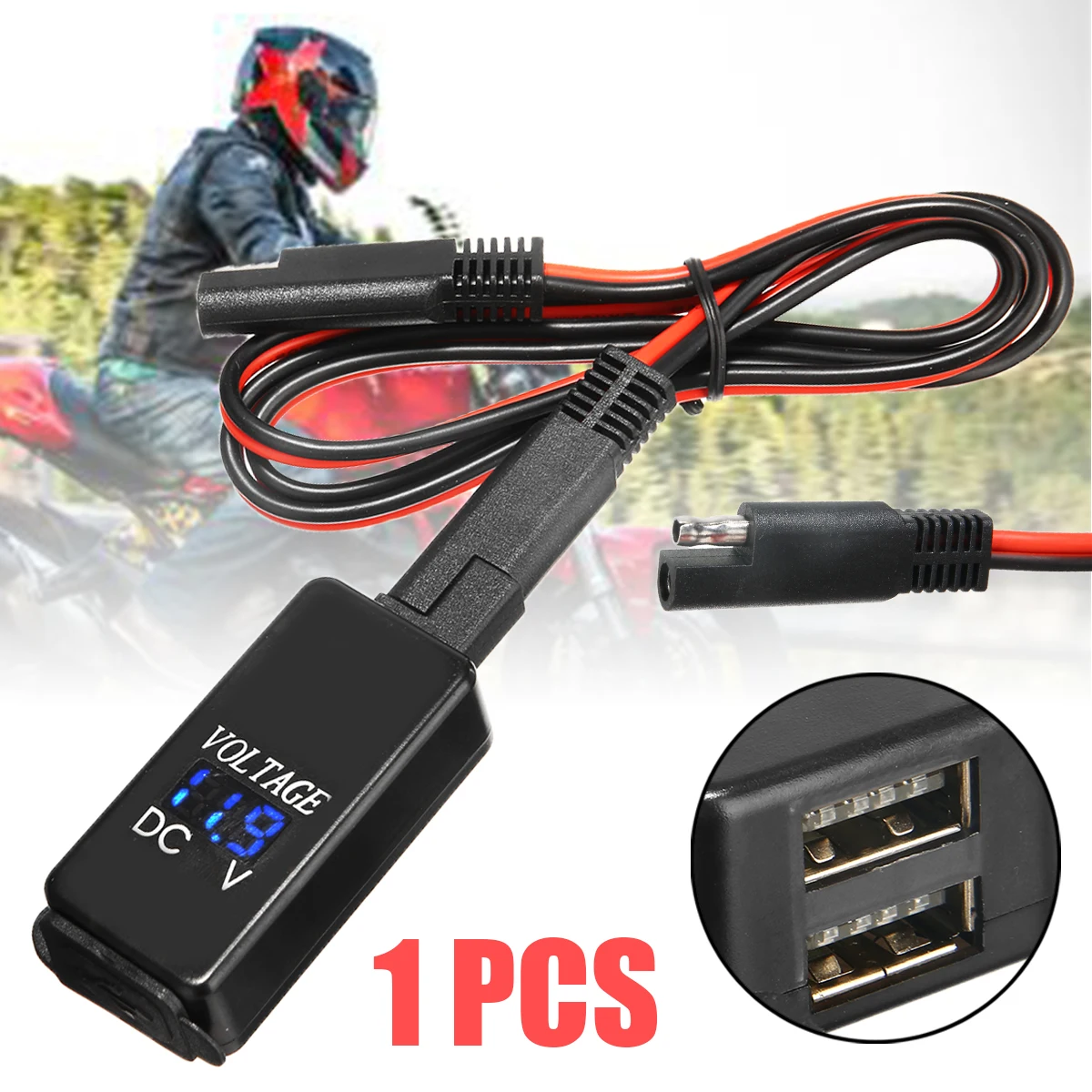 

Mayitr 1PC ABS Motorcycle SAE Dual Cable LED USB Adapter Phone Charger Voltmeter Motorcycle Battery Output Connector 5V 2.1A
