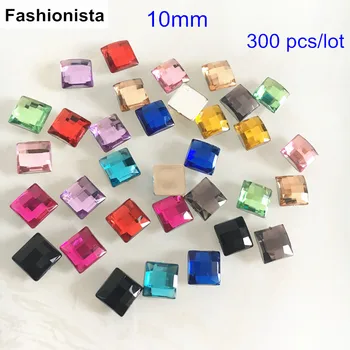 

10mm Square Shape Faceted Acrylic Rhinestone Cabochons,Flat Back,Glue-on Cabochon For Pendant or Scrapbooking Decoration 300 pcs
