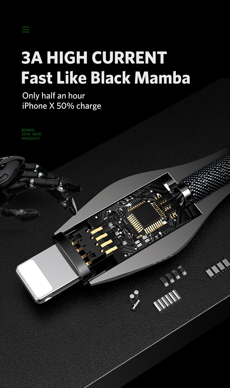 Benks Lightning Cable 8 Pin For Apple iPhone X 10 8 7 6s 5 Plus Se IOS 9 10 3A Fast Charging Cables Snake Shape USB Cable 1 (6)