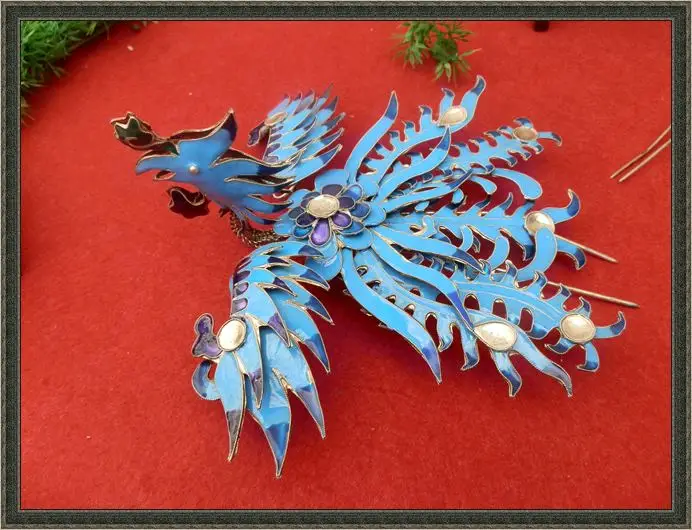 

Blued Phoenix Miao Silver Phoenix Hair Stick Hanfu Accessories Traditional Antique Pinach Artwork Palace Accessories