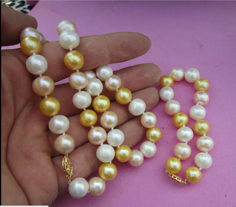 

SHIPPING HOT sell new Style >>>> Gorgeous AAA++ 11-12 mm real south sea white yellow pearl necklace bracelet 14kg