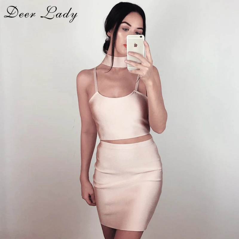 Free-Shipping-New-Dress-2016-2-Piece-Bandage-Dress-Set-White-Black-Nude