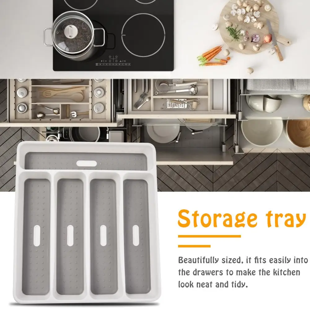 

4 Compartment Tableware Storage Box Drawer Cutlery Tray Kitchen Accessories Spoon Fork Organizer Plastic Tableware Storage Box