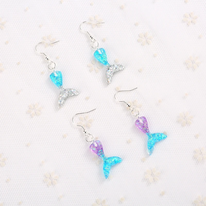 

1 pair small size Fashion mermaid earring silver color flat back Resin Drop Earrings For girl Japan/Korean Fashion Jewelry