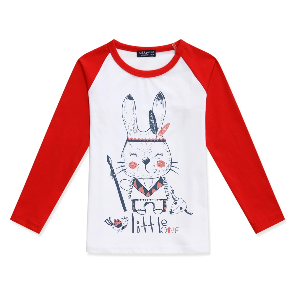 

Limited Time Discount Girl Long Sleeve Tops Boy T Shirt For Child Rabbit Printed Fashion Color Block T-Shirt Children Clothing