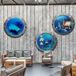 Современная креативная настенная бумага 3D подводный мир деревянная доска фото настенная бумага Ресторан Бар фон Настенный декор 3D фрески
