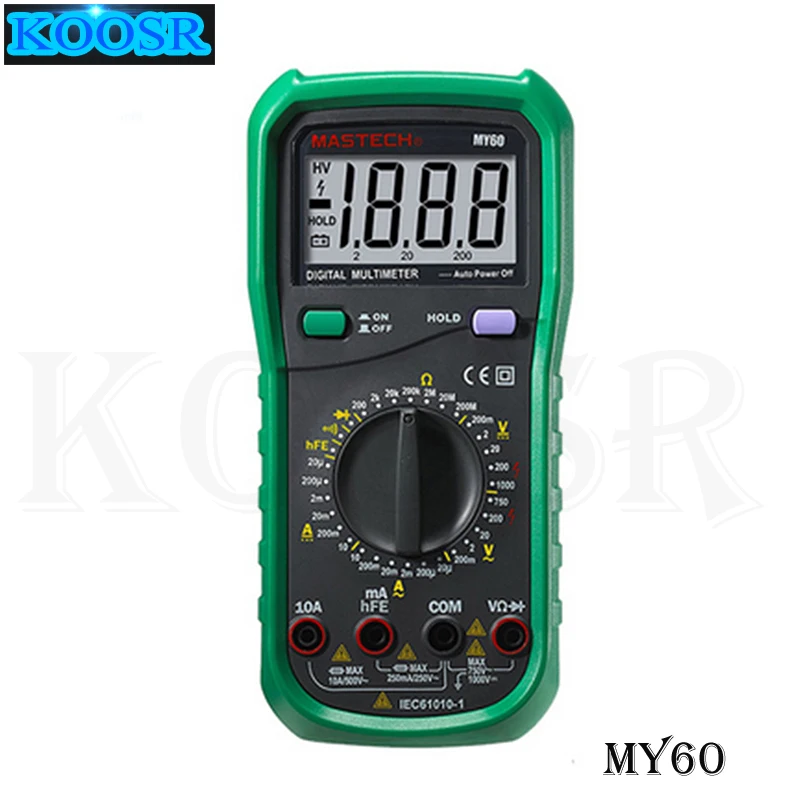 

MASTECH MY60 Digital Multimeter DMM AC/DC Voltmeter Ammeter Ohmmeter Tester w/hFE Test Multimetro Ammeter Multitester