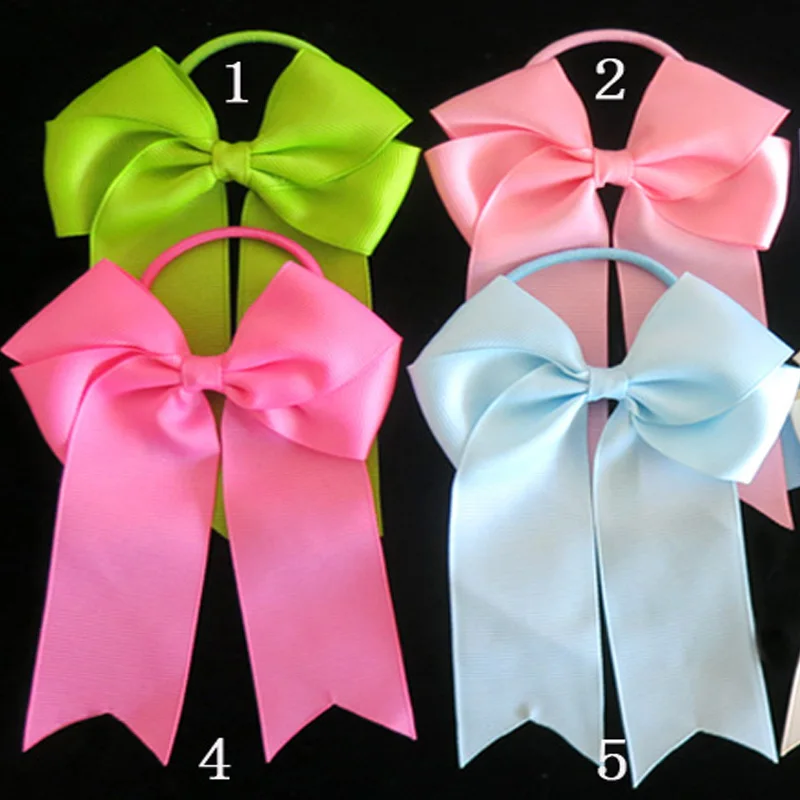 100 BLESSING Good Girl Hair Accessories Long Tail 4.5" Cheer Leader Bow Elastic 