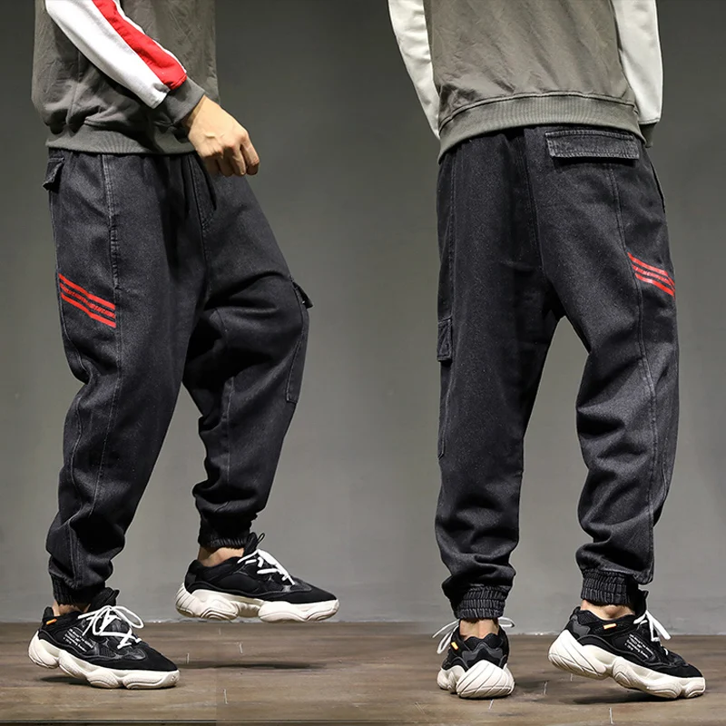 

2019 High Street Fashion Men Jeans Loose Fit Harem Pants Gray Color Punk Style Hip Hop Jogger Jeans For Men Cargo Pants!1894
