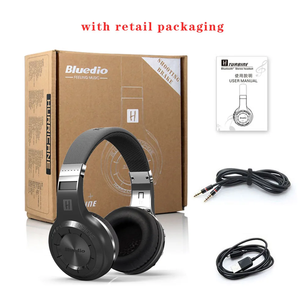 Bluedio H+ музыкальные беспроводные наушники, стерео bluetooth-гарнитура с микрофоном, наушники для Xiaomi Redmi Note7 K20 Umidigi A5 Pro F1 - Цвет: Black with package