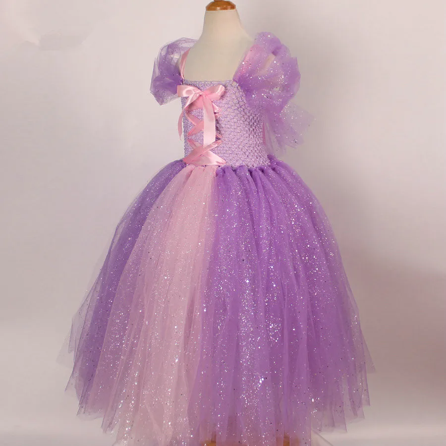 Tulle Girls Cosplay Rapunzel Princess Dress Costume Children Masquerade Ball Gowns For Kids Halloween Birthday Party Tutu Dress