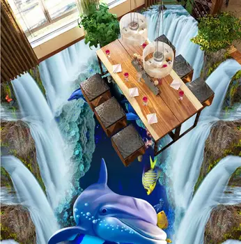

3d Flooring Waterfall Underwater World Dolphin Waterproof Wallpaper Pvc Vinyl Flooring Wallpaper Kitchen