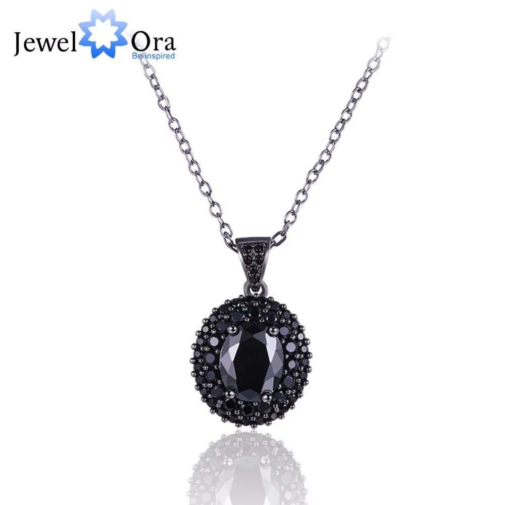 Oval Shape Black Cubic Zirconia Pendant Necklace Fashion Party Jewelry