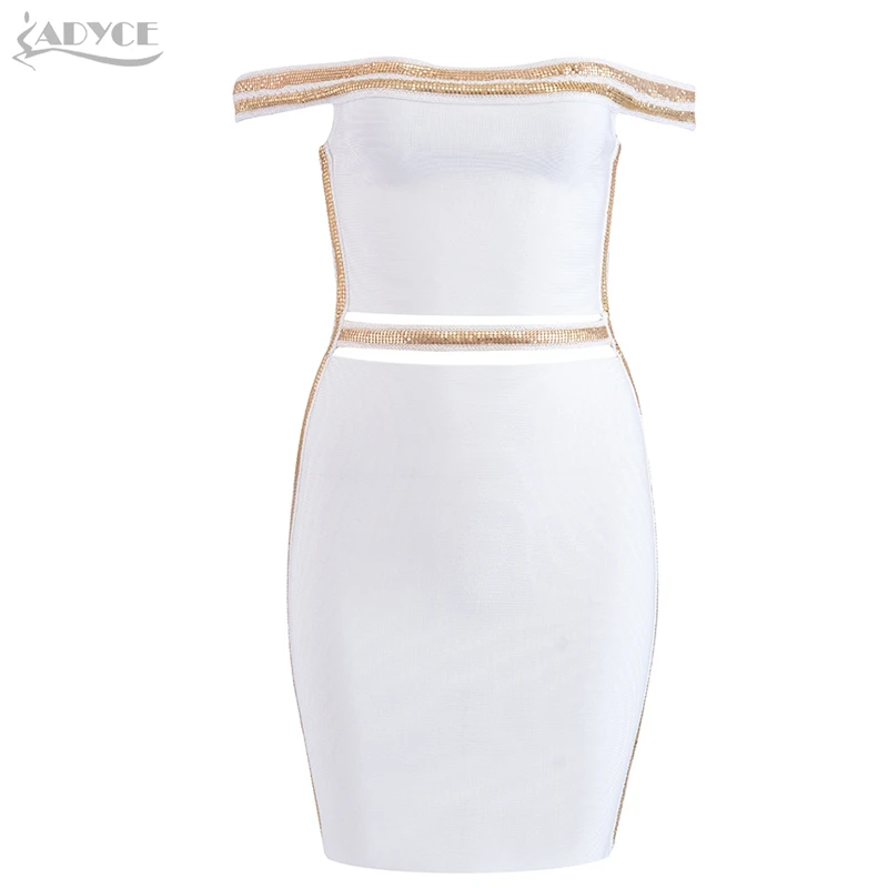 Женское вечернее платье ADYCE, белое облегающее платье с блестками, вырезом-лодочкой и открытыми плечами в стиле звезд, для клуба, для лета - Цвет: White