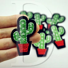 1 шт кактус завод вышитые патчи железа на патчи для одежды DIY полосатая одежда наклейки пользовательские значки 5,2*3,9 см@ I2