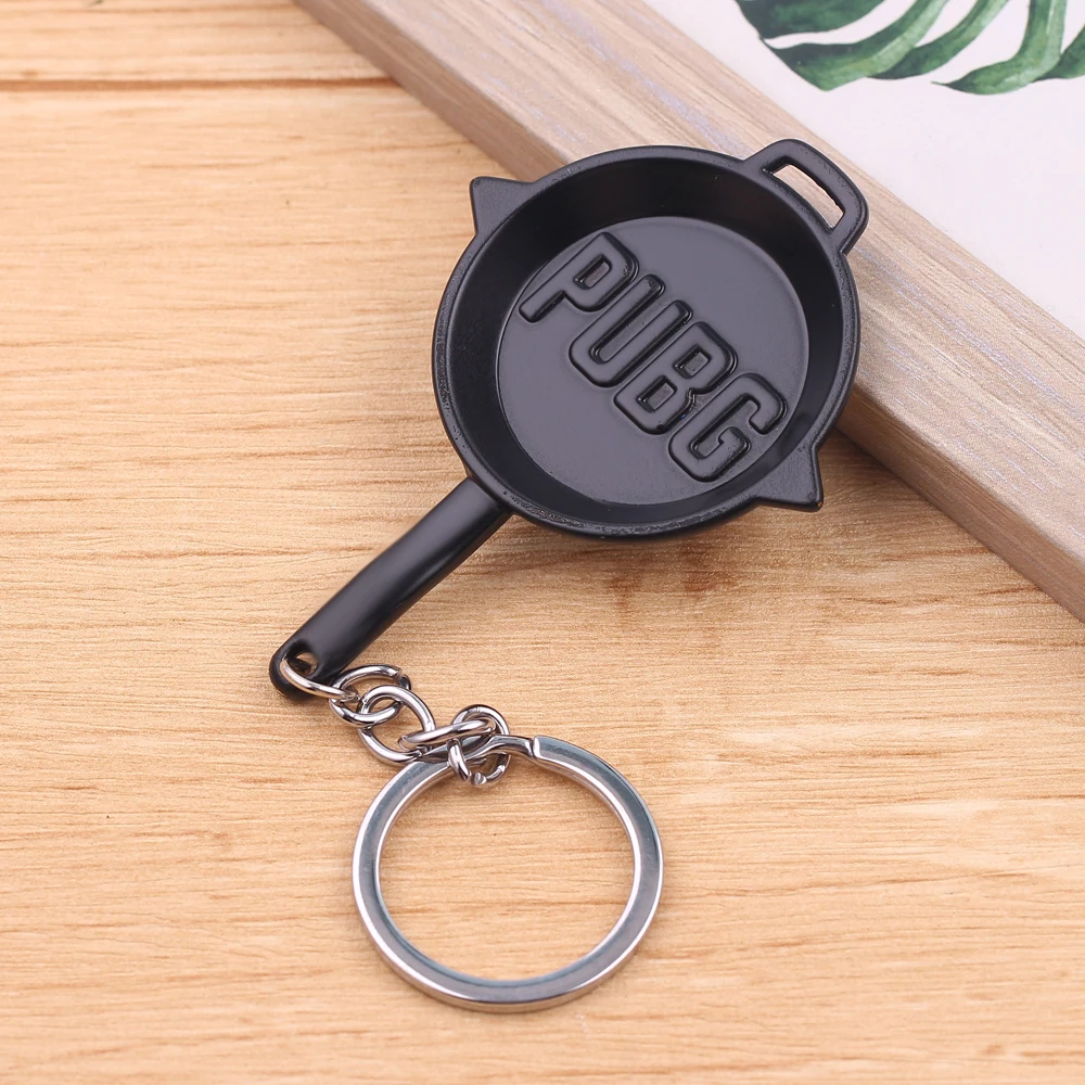 

Game PUBG Keychains Creative Little Toys Alloy High Quality Black Paint Colour Cosplay Props Frying Pan Keyrings Boy Gifts