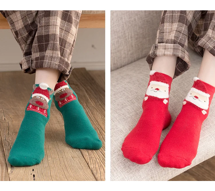 Женские носки зимние толстые теплые мягкие носки 3 пары корейские милые рождественские носки хлопковые женские длинные забавные носки Женская Новинка