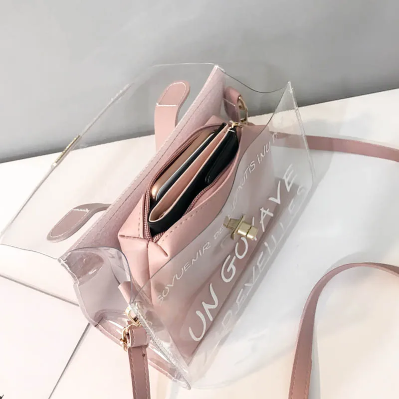 

Women Composite Bags PVC Transparent Handbag Letters Printed PU Leather Purse Shoulder Bag 2019 new women's shoulder bags