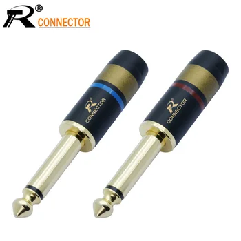 

10pcs Luxury Jack 6.35 Gold-plated Audio Plug Connector 6.35mm MONO Plug Assembly Microphone Connector Blue & Red