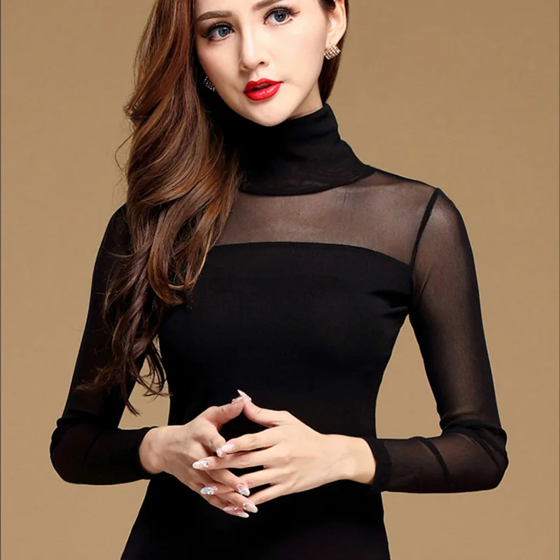 Women Mesh Tops Spring Autumn Sexy Fashion Casual Stretch Long Sleeve Blouse Shirt Elegant Top For Women Blusas New Arrivals poet shirt Blouses & Shirts