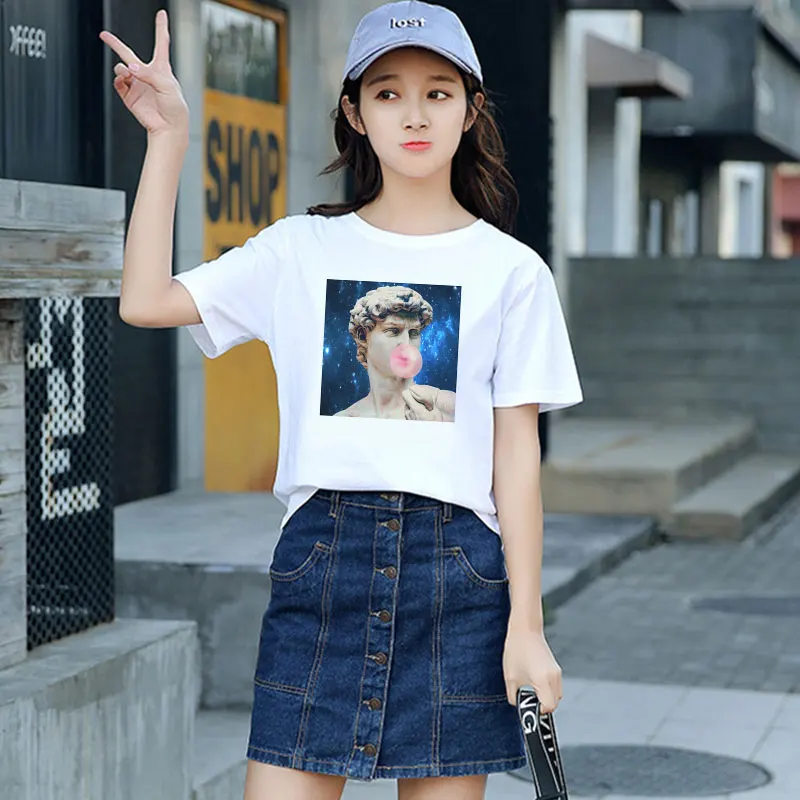 Лето Микеланджело Ангел Топы Женская Футболка Harajuku модные футболка с коротким