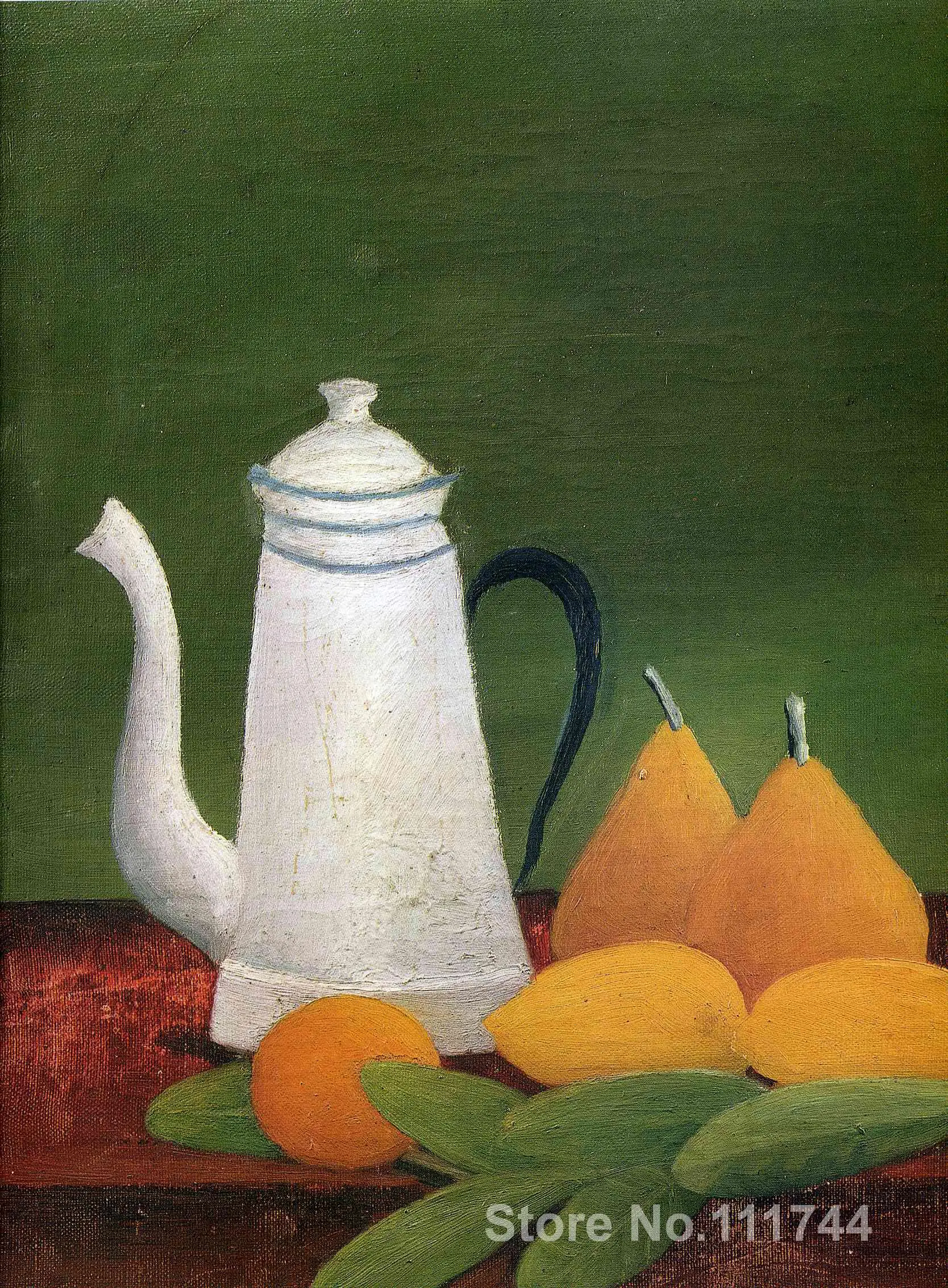 

paintings by Henri Rousseau Still life with teapot and fruit Landscape art High quality Hand painted