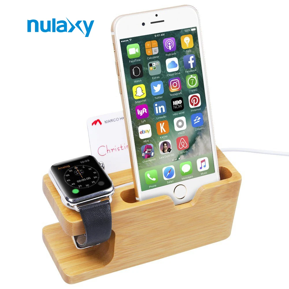 Nulaxy Newest Bamboo Holder For Mobile Phone Stand For Apple Watch Dock