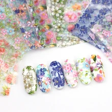 10 шт фольги для ногтей переводные наклейки для лака смешанные цветочные узоры советы голографическая Звездная бумага DIY маникюр декоративные наклейки