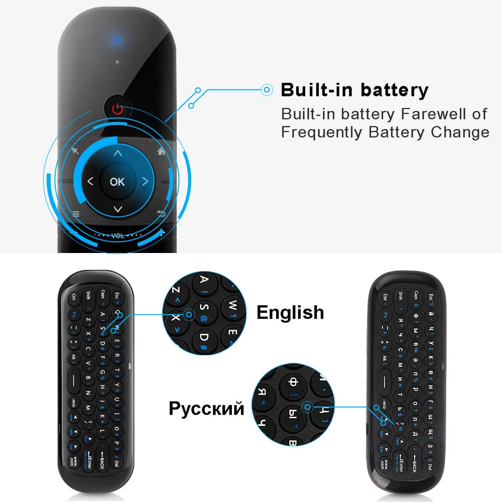 Беспроводная мини-клавиатура W1 Air Fly mouse, гироскоп, датчик зондирования, 2,4G, английский, русский, пульт дистанционного управления для Windows, Android, tv Box, PC