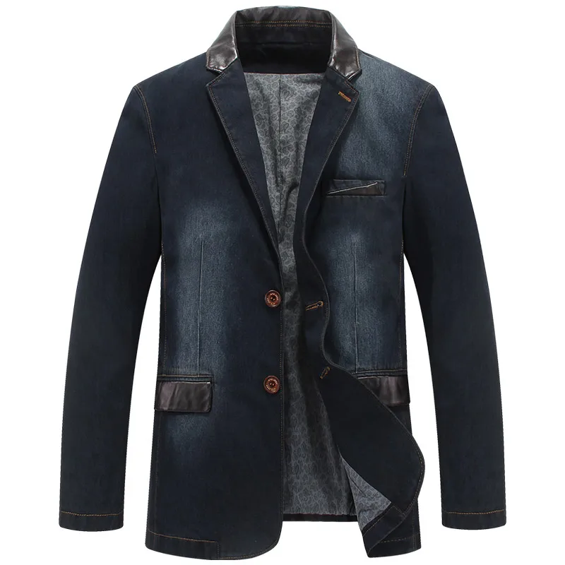 Casual Denim Blazer Men Brand Fashion Style Leather Patchwork Jeans ...