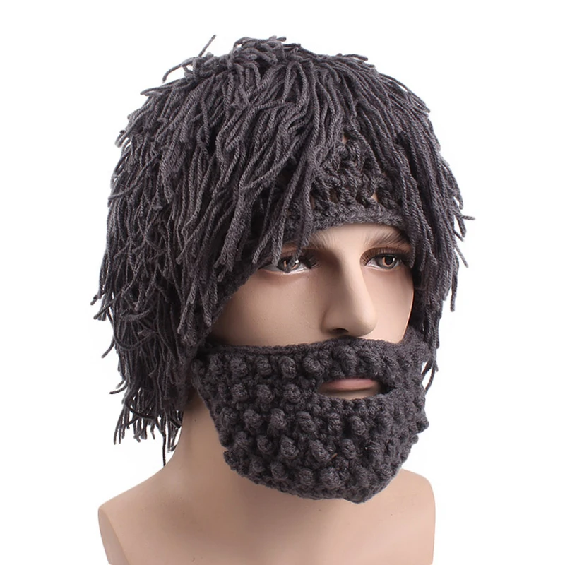 

2019 Creative Wig Beard Winter Hat Pure Handmade Knit Warm Hats Halloween Party Funny Bonnet Mask Beanies Caps For Men Women