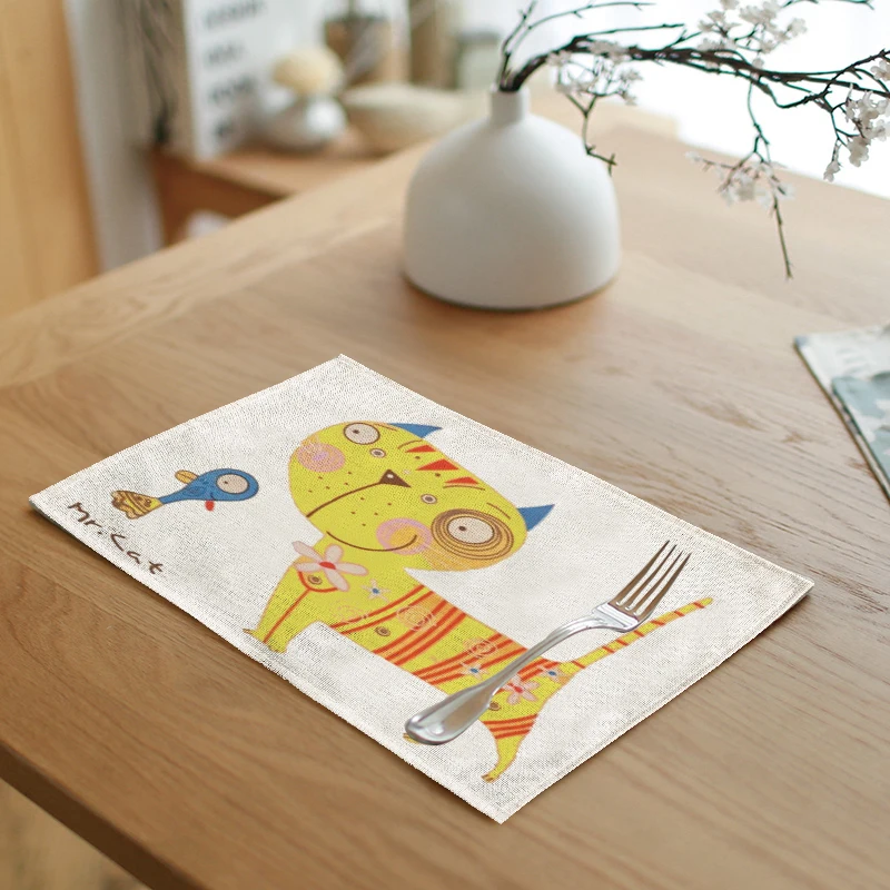Мультфильм чтение кошка салфетка рыба гарнитура Золотая рыбка письмо печать Ресторан семья гостиная украшение стола модная скатерть