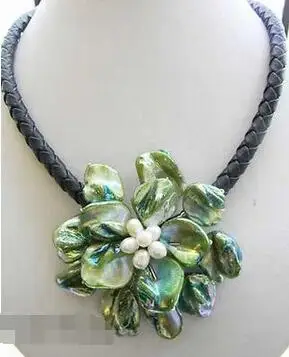 

Free Shipping >> 18''17mm hand-made green Shell Flower Necklace