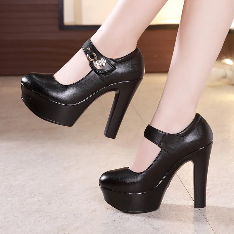 Plus Size 32-43 Rhinestone Wedding Shoes Block Heels Pumps Women 2019 White Silver Red Extreme High Heel Shoes Platform