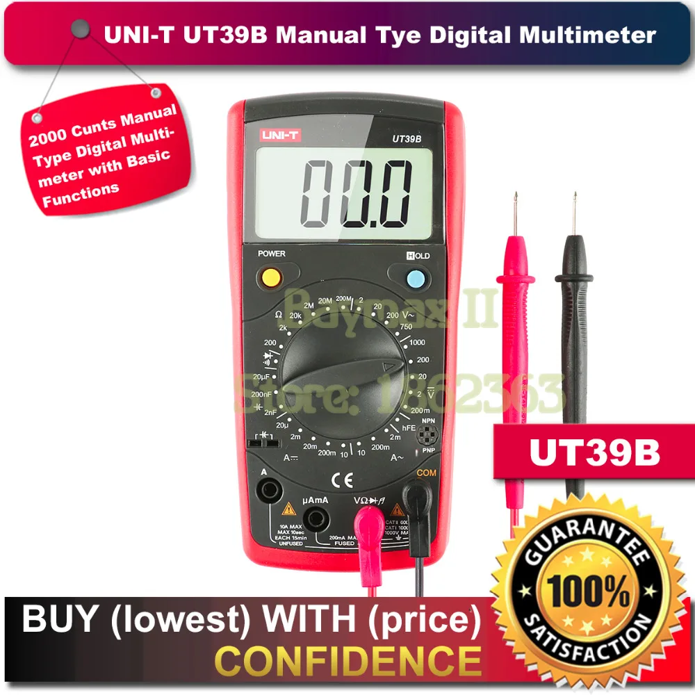 Digital UT39B 2000 отсчетов цифровой мультиметр для переменного/постоянного тока Напряжение тока тест с Ом, емкость, диод, транзистор измерения