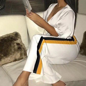 

New Summer Women Casual High Waist Paperbag Striped Wide Leg Long Pants Trousers 2018 New Fashion