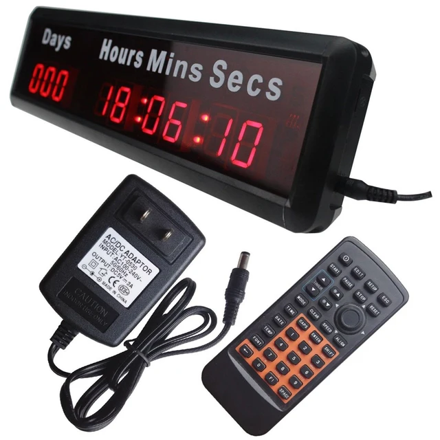 Mains Powered Digital LED Wall Clock Days Countdown Count Up Timer with
