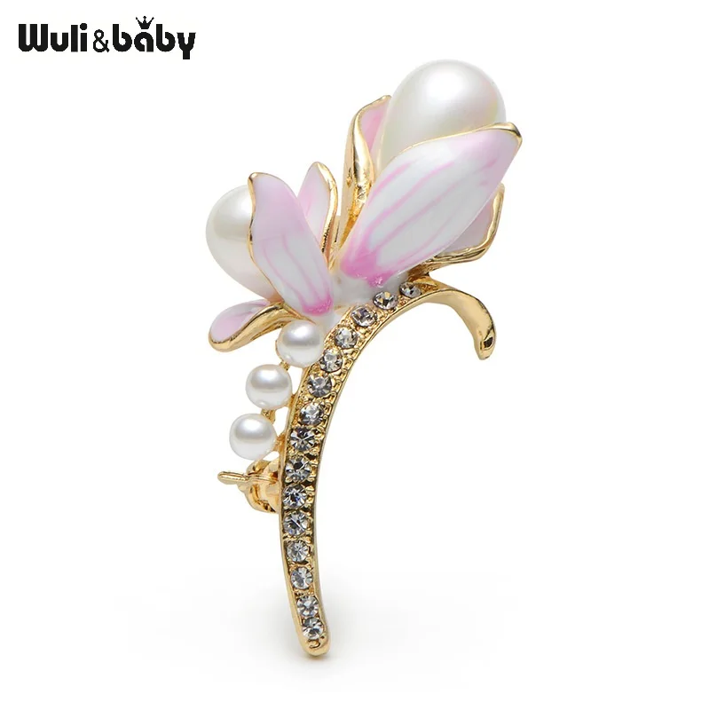 Enamel Simulated Pearl Flower Women Brooch Fashion Banquet Dress