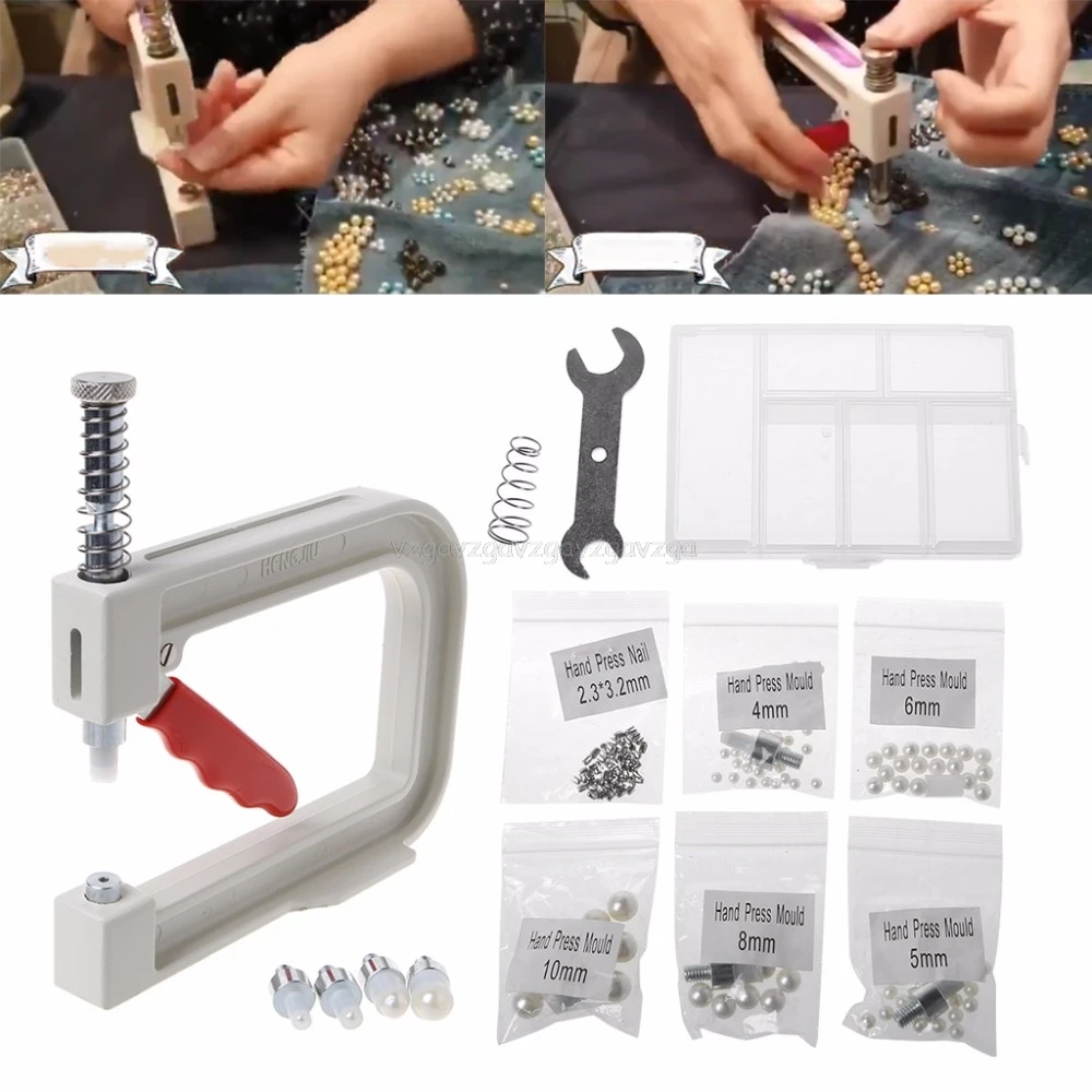 

1 Set Manual Beading Machine Clothes Cap Pearl Bead Rivet Craft For DIY Repair Lace Knit Hat Hair hand Tools Mr15 19 Dropship
