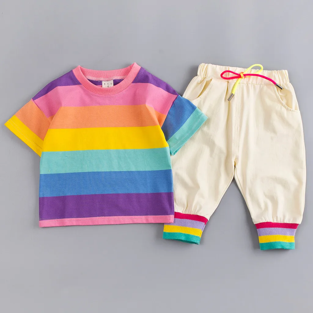 

SAGACE Childrens Sets kid clothes swimsuit kids Children's Clothing summer sets Boy clothes Rainbow Stripe May16