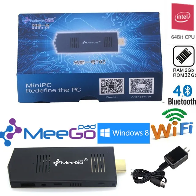 Cheap MeeGOpad T02 Win10 Home Version Mini PC Upgrade From MeeGoPad T01 Intel Z3735F Quad-Core 2GB/32G Wifi Bluetoot HDMI TV Box Stick
